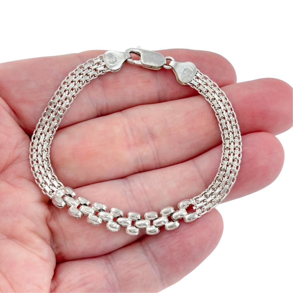 Vintage Italian Sterling Silver 925 Mesh Chain Bracelet 7"